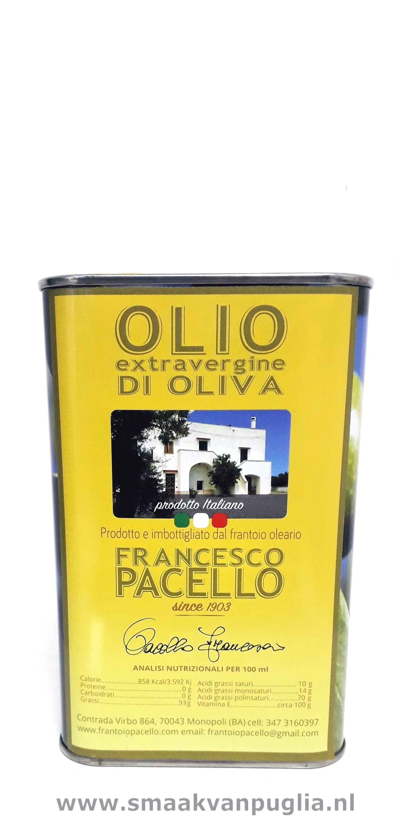 PACELLO EXTRA VERGINE (0,5 liter) blik olijfolie